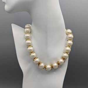 Ann Taylor Pearl Necklace with Gold Tone Caps